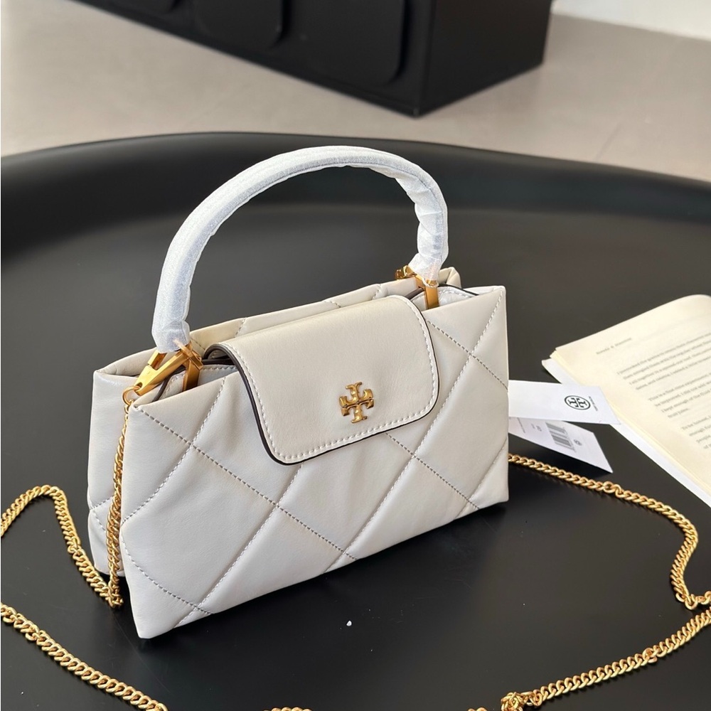 Tory Burch Quilted Mini Top-Handle Satchel in Cream with Gold Hardware - Picture 5 of 8
